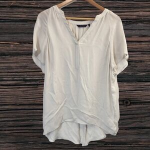 Zoa Cream Relaxed Blouse with Mandarin Collar